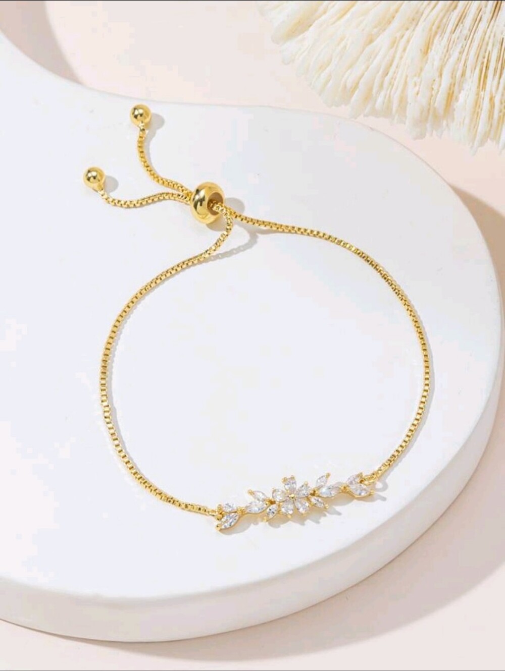 Gold Crystal Leaf Adjustable Bracelet